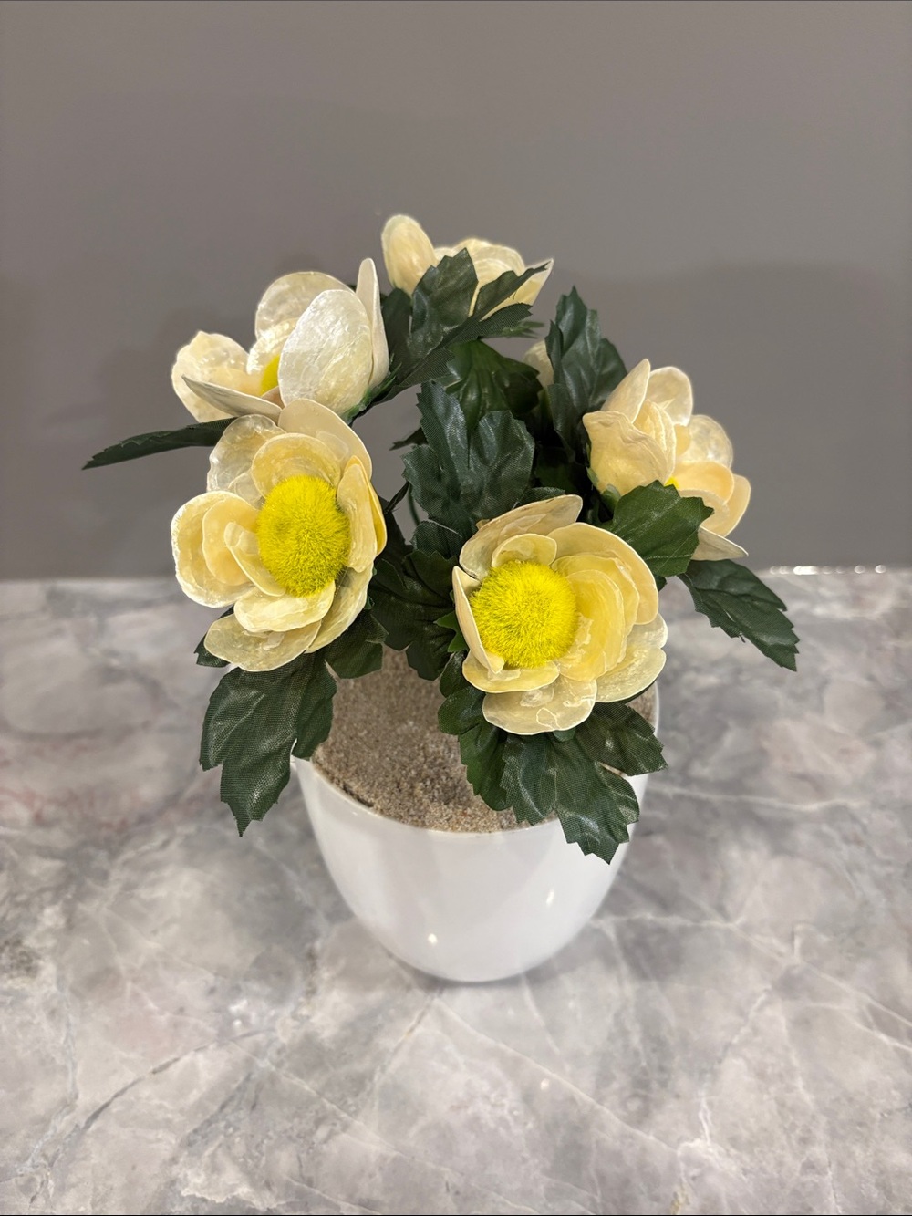 Hand Crafted Yellow and Cream Faux Floral Arrangement